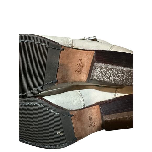 ZODIAC Cowboy Slouch Boots Wingtip Leather Toe Tips Cream Womens Vintage 7M - Picture 6 of 9